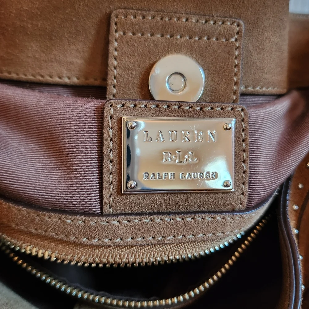 Ralph Lauren Baswick Brown Suede Hobo Bag